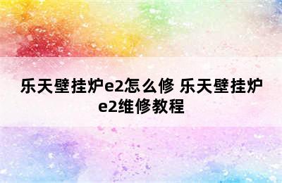 乐天壁挂炉e2怎么修 乐天壁挂炉e2维修教程